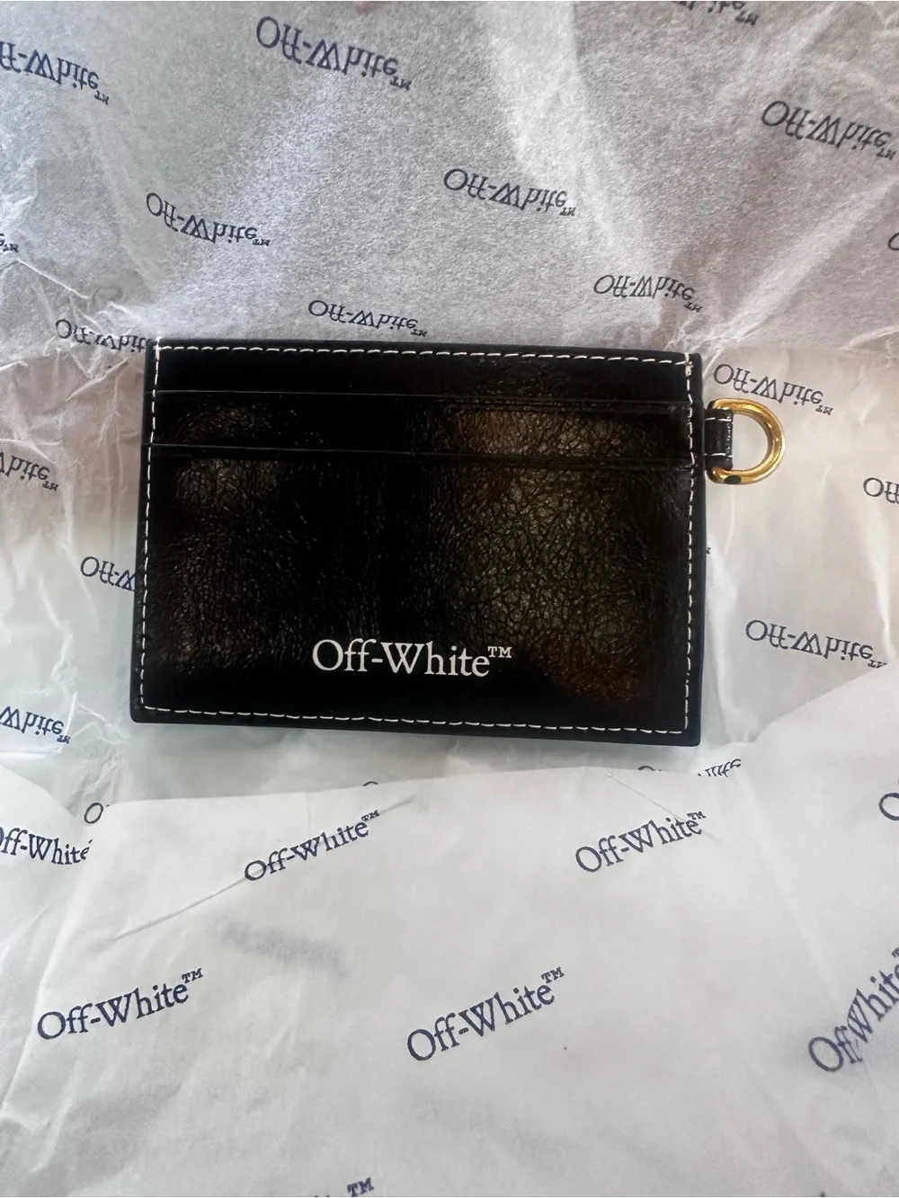 Off-White Black Leather Card Holder with White Logo